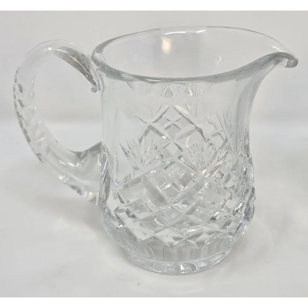 Vintage Cut Crystal Creamer & Covered Sugar Bowl Set - Diamond Fan Pattern MCM